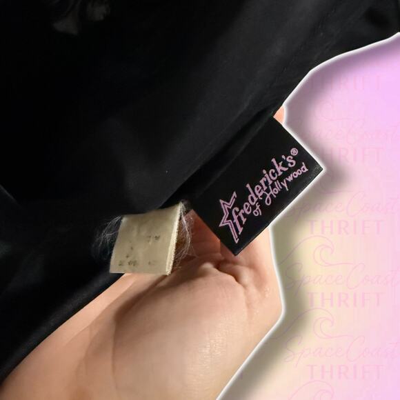 Frederick’s Black Satin Beaded Mesh Slip Dress 90s - XS/S - Picture 6 of 7